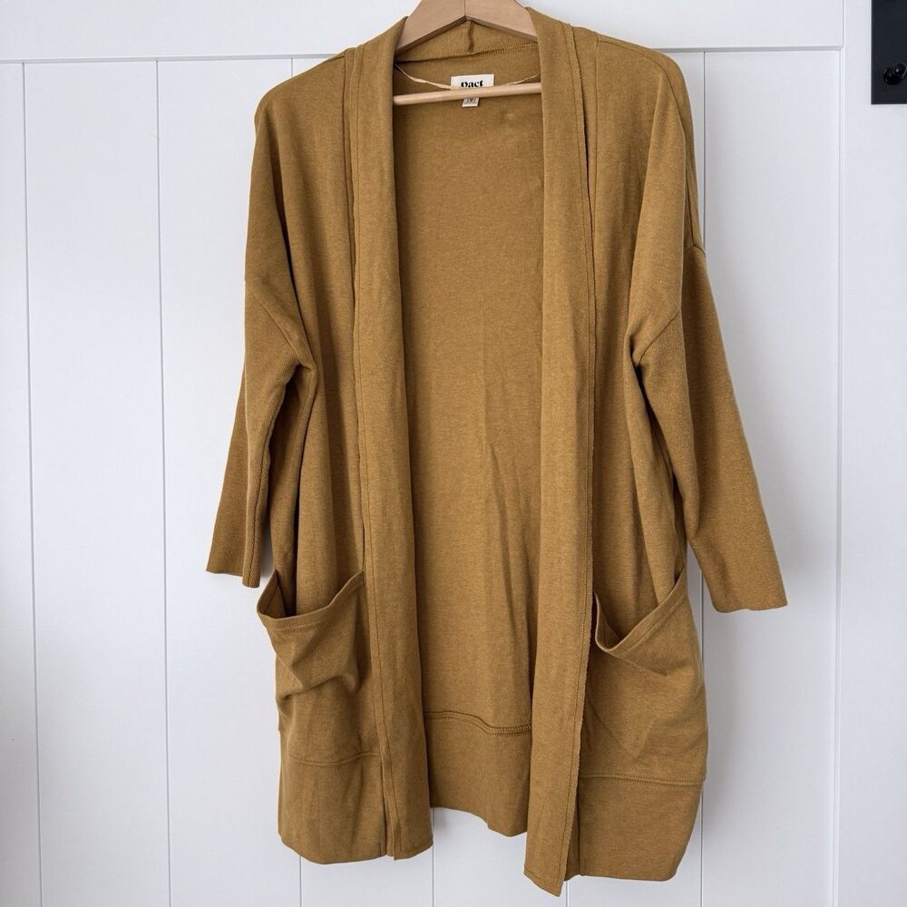PACT Brooklyn Airplane Cardigan XS/S Chai Heather Organic Cotton Yellow Pocket - Picture 10 of 12